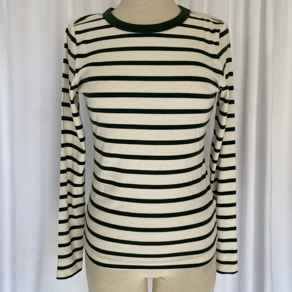 H&M Green & Cream Striped Long Sleeve Top